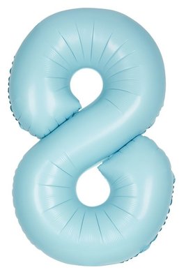 Folie ballon cijfer 8 lichtblauw MAT 86cm
