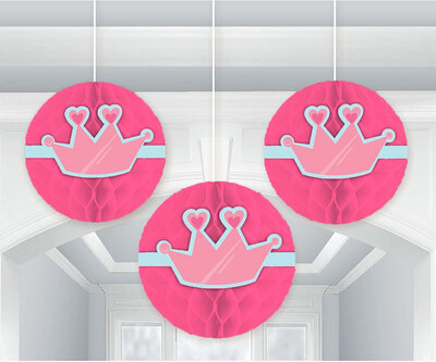 Honeycomb 3-delig plafond decoratie set roze met kroon - voordelige staffelprijzen