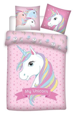 Unicorn dekbedovertrek 140x200cm roze