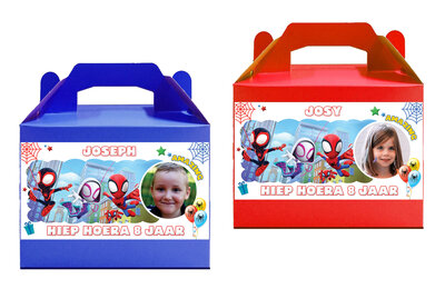 Gepersonaliseerde traktatie doosjes Spidey & Friends thema 8 stuks