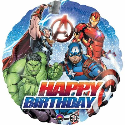 The Avengers folie ballon Happy Birthday met jouw superhelden