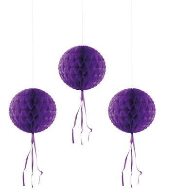 Honeycomb 3-delig plafond decoratie set paars 30cm