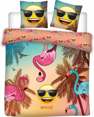 Emoji flamingo dekbedovertrek 240x220cm - 100% katoen