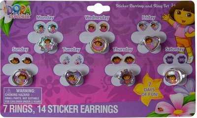 Dora Explorer 14 delig ring en oorsticker set
