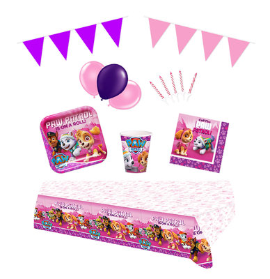 Roze Paw Patrol feestpakket Deluxe - pakket voor 8 personen